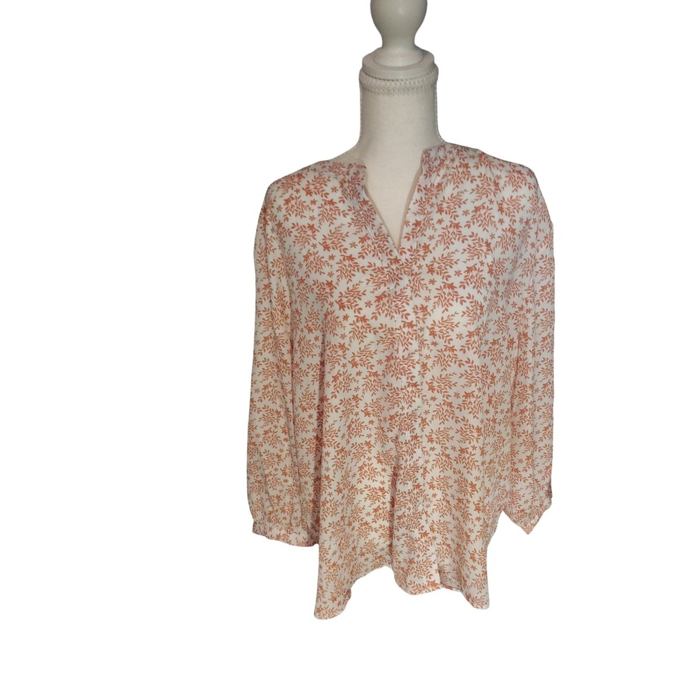 Jachs Girlfriend Womens XXL Orange Floral‎ Leaf Print Split Neck Blouse Top